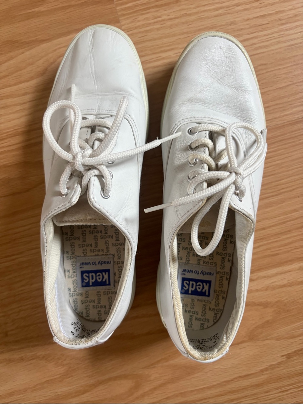 Keds White Leather Lace-Up Sneakers